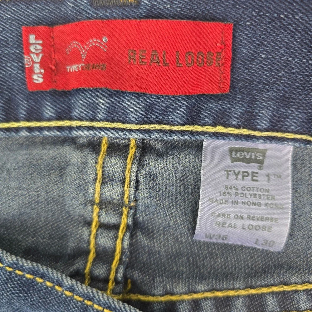 Vintage Levi's Type 1 Real Loose Jeans Men's 36x30 Baggy Wide Dark Blue‎ Y2K